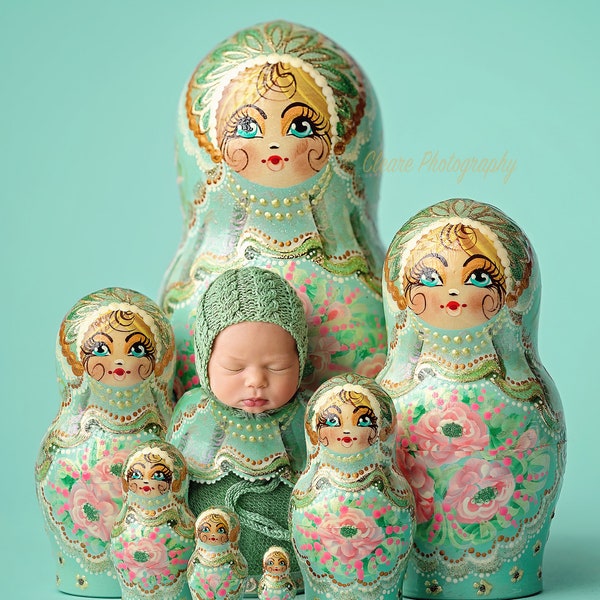 layered mint Russian dolls newborn digital backdrop