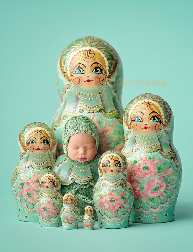 layered mint Russian dolls newborn digital backdrop image 1