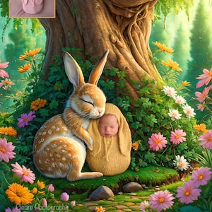 Bunny garden layered newborn digital background