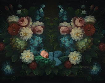 swing serenity floral newborn digital background , antique collection