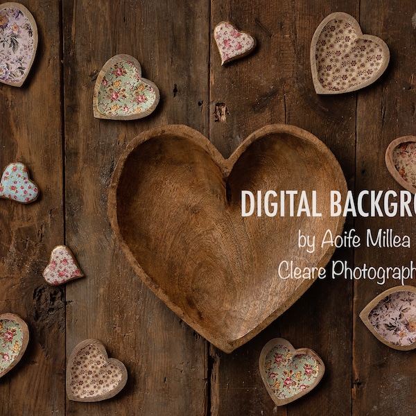 newborn wooden heart digital backdrop