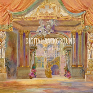 Pastel restored theatre stage , antique collection digital backdrop