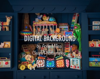 vintage toy cupboard 2 , newborn digital backdrop