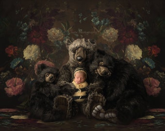 bears blossom , layered newborn digital background