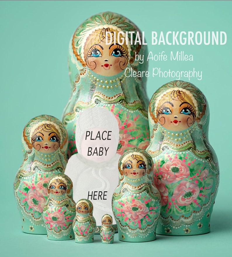 layered mint Russian dolls newborn digital backdrop image 2