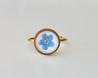 Echte Blüten Ring, Vergissmeinnicht Ring, Ring verstellbar, Geschenk für Mutter