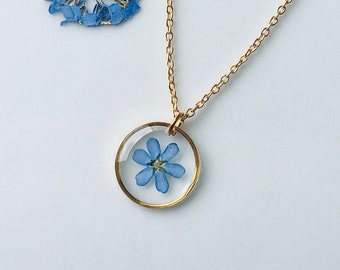 Forget me not necklace, real flower pendant, gift for mom, gift for her