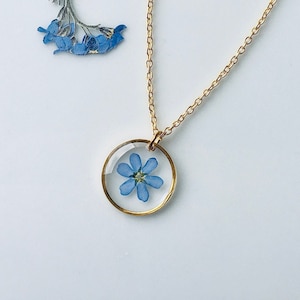 Forget me not necklace, real flower pendant, gift for mom, gift for her