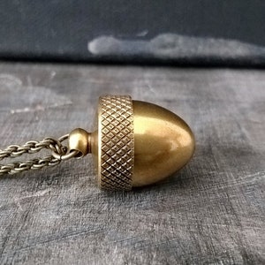 Acorn Canister Locket,Cremation Ashes Stash Necklace, solid brass locket, brass locket, acorn,hide away containers,acorn nut, image 3