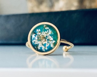 Echte Blüten Ring, wilde Möhre Ring , Ring verstellbar, Geschenk für Mutter