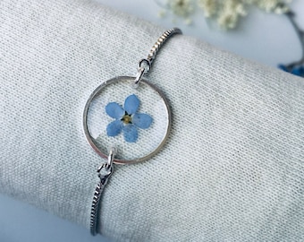 Forget me not bracelet,  real flower bracelet, bracelet Adjustable