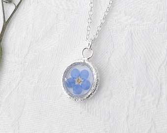 Collier myosotis, argent sterling 925, cadeau pour maman, collier minimaliste,