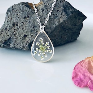 Queen Annes Lace, Sterling Silver necklace, Dried flower Pendant image 1