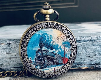 Reloj de bolsillo, reloj de bolsillo steampunk, tren vintage, tren, reloj de bolsillo vintage, reloj para hombres