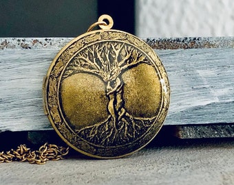 Locket,locket necklace,celtic,brass locket, celtic tree of life, gift for men, gift for boy friend,tree of life