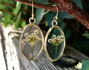 Boucles d’oreilles de fleurs véritables, bijoux de fleurs véritables, cadeau de fleur véritable, boucles d’oreilles de fleurs séchées