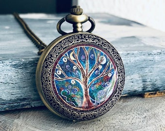 pocket watch, tree of life,watch,green tree,religion,wedding, gift for men, gift for husband,gift for sun,vintage watch,german watch,