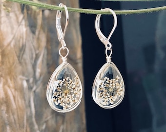 Queen Anne’s lace, Queen Anne’s lace earrings, earrings gold, open back earrings,