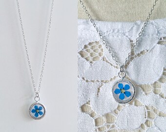 Collier myosotis, argent sterling 925, cadeau pour maman, collier minimaliste,