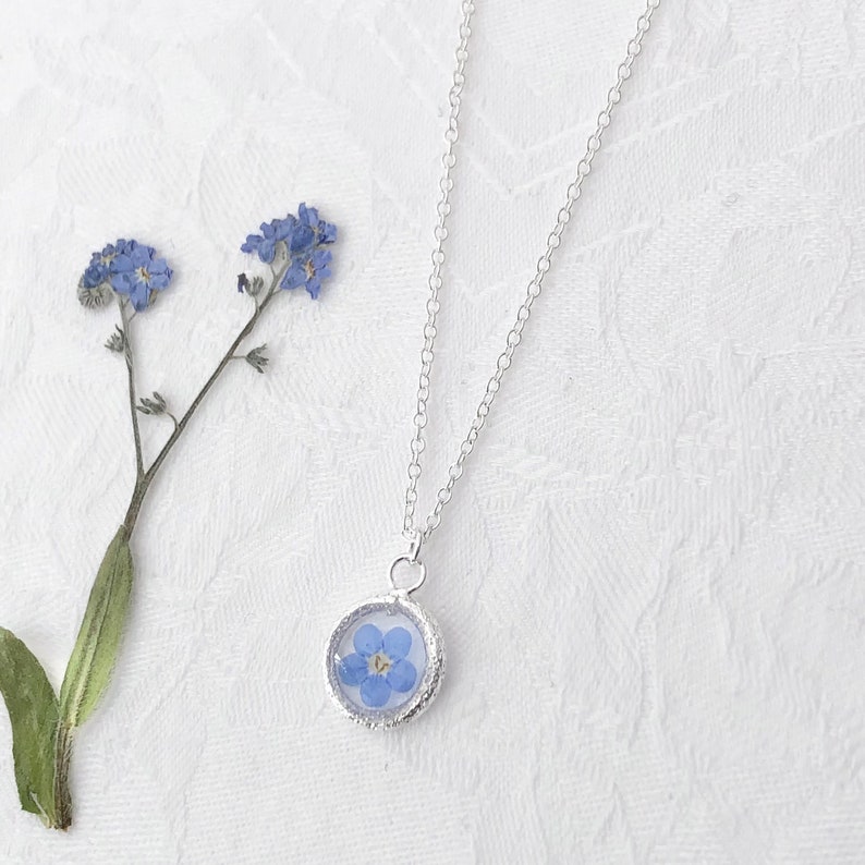 forget me not necklace, 925 Sterling Silver, gift for mom, minimalist necklace, image 1