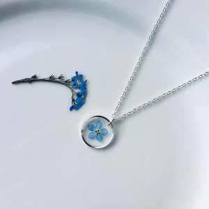 Forget me not necklace, Sterling silver necklace, geometric necklace, real flower necklace image 2