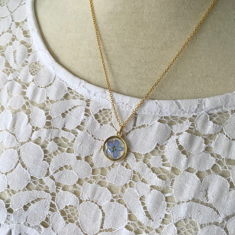Forget me not necklace, real flower pendant, gift for mom, gift for her image 3