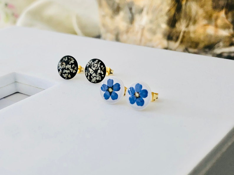 queen annes lace stud earrrings, stud earrings, Stainless Steel earrings,, real flower earrings image 6