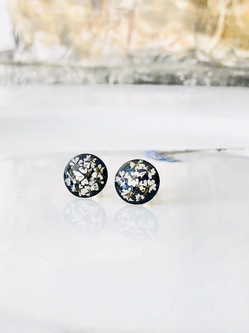 queen annes lace stud earrrings, stud earrings, Stainless Steel earrings,, real flower earrings image 4