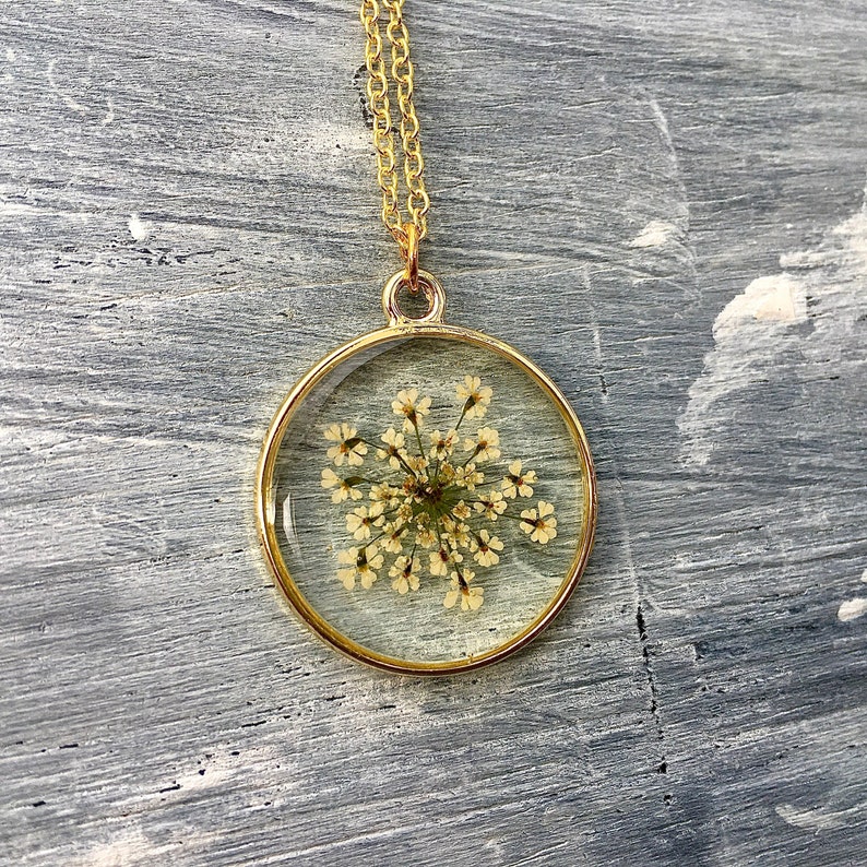 Queen Annes Lace necklace, real flower necklace, white flower pendant, Sterling Silver necklace, Dried flower Pendant image 5