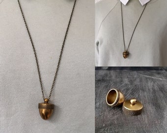 Acorn Canister Locket,Cremation Ashes Stash Necklace, solid brass locket, brass locket, acorn,hide away containers,acorn nut,