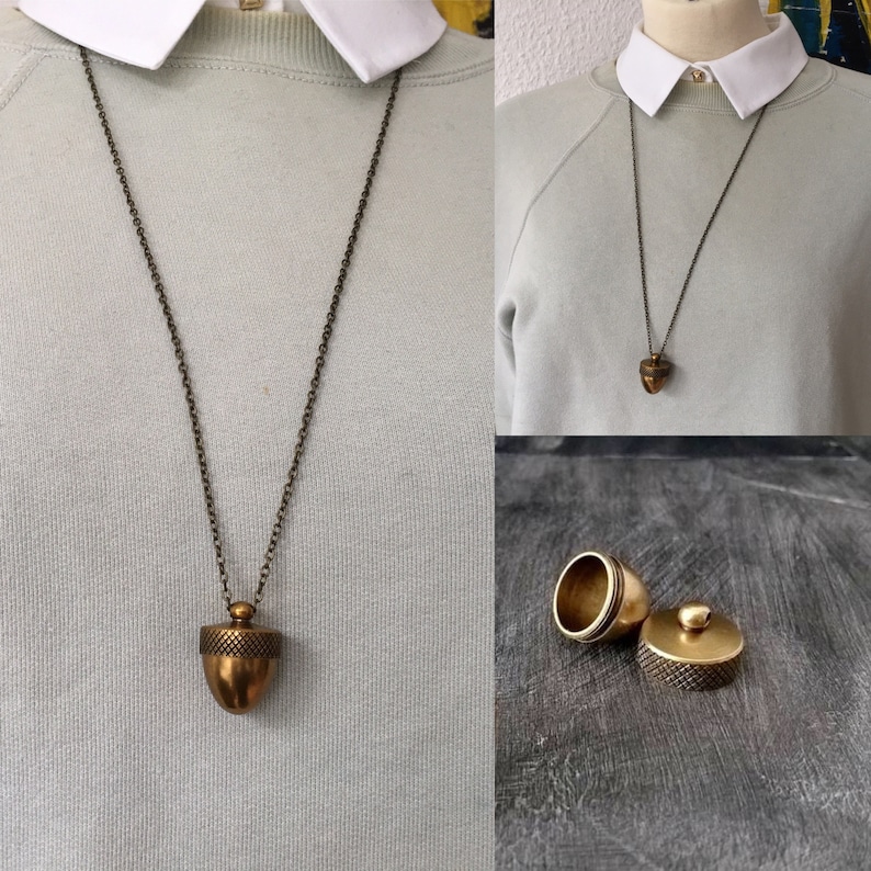 Acorn Canister Locket,Cremation Ashes Stash Necklace, solid brass locket, brass locket, acorn,hide away containers,acorn nut, image 1