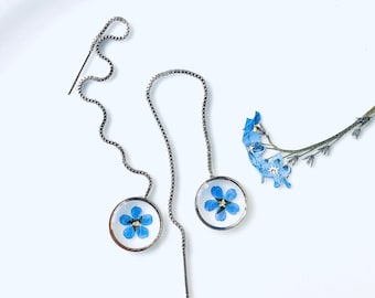 forget me not, real forget me not, dried flowers, forget me not earrings 925 sterling Silver, forgetmenot,