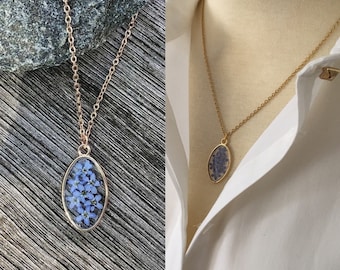 Collier ne m'oubliez pas, pendentif vraie fleur, cadeau pour maman, pendentif fleur séchée, cadeau pour elle