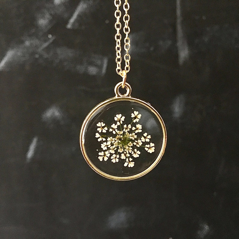 Queen Annes Lace necklace, real flower necklace, white flower pendant, Sterling Silver necklace, Dried flower Pendant image 6