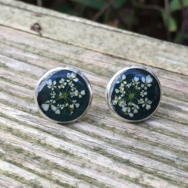 queen annes lace stud earrrings, stud earrings, 925 Sterling Silver, real flower earrings image 4