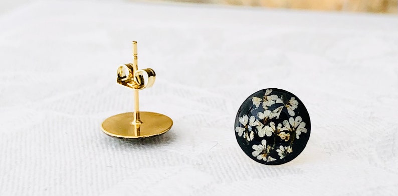 queen annes lace stud earrrings, stud earrings, Stainless Steel earrings,, real flower earrings image 5