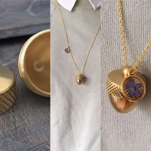 Acorn Canister Locket,Cremation Ashes Stash Necklace, canister necklace, Acorn Necklace, raw brass locket zdjęcie 1