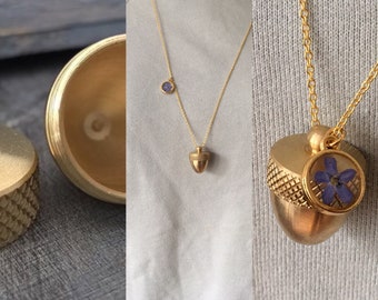 Acorn Canister Locket,Cremation Ashes Stash Necklace, canister necklace, Acorn Necklace, raw brass locket