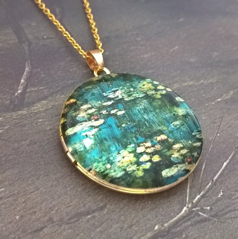 Locket necklace, locket necklace gold, Water Lilies Claude Monet, Water Lilies, locket necklace, monet, monet jewelry image 4