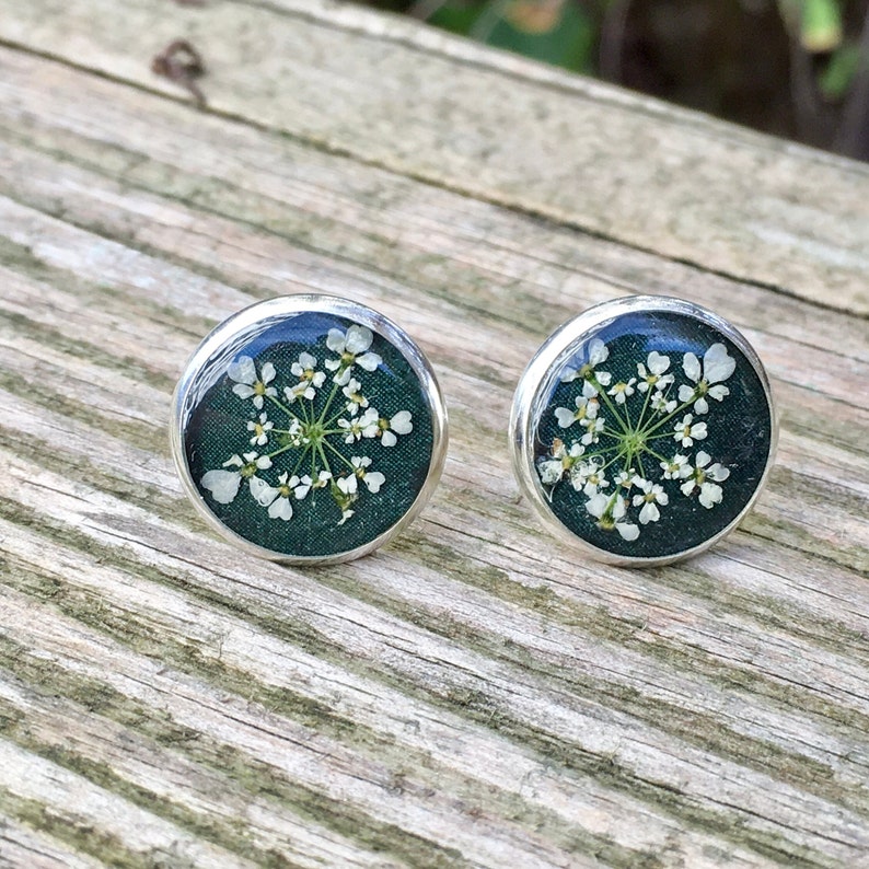 queen annes lace stud earrrings, stud earrings, 925 Sterling Silver, real flower earrings image 3