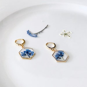 Real flower earrings, real flower jewelry, real flower Gift, forget me not earrings , Dried flower earrings image 2