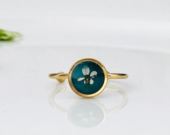 Real flower ring, Queen Annes lace, stainless steel ring, adjustable Ring,  Ring Gold