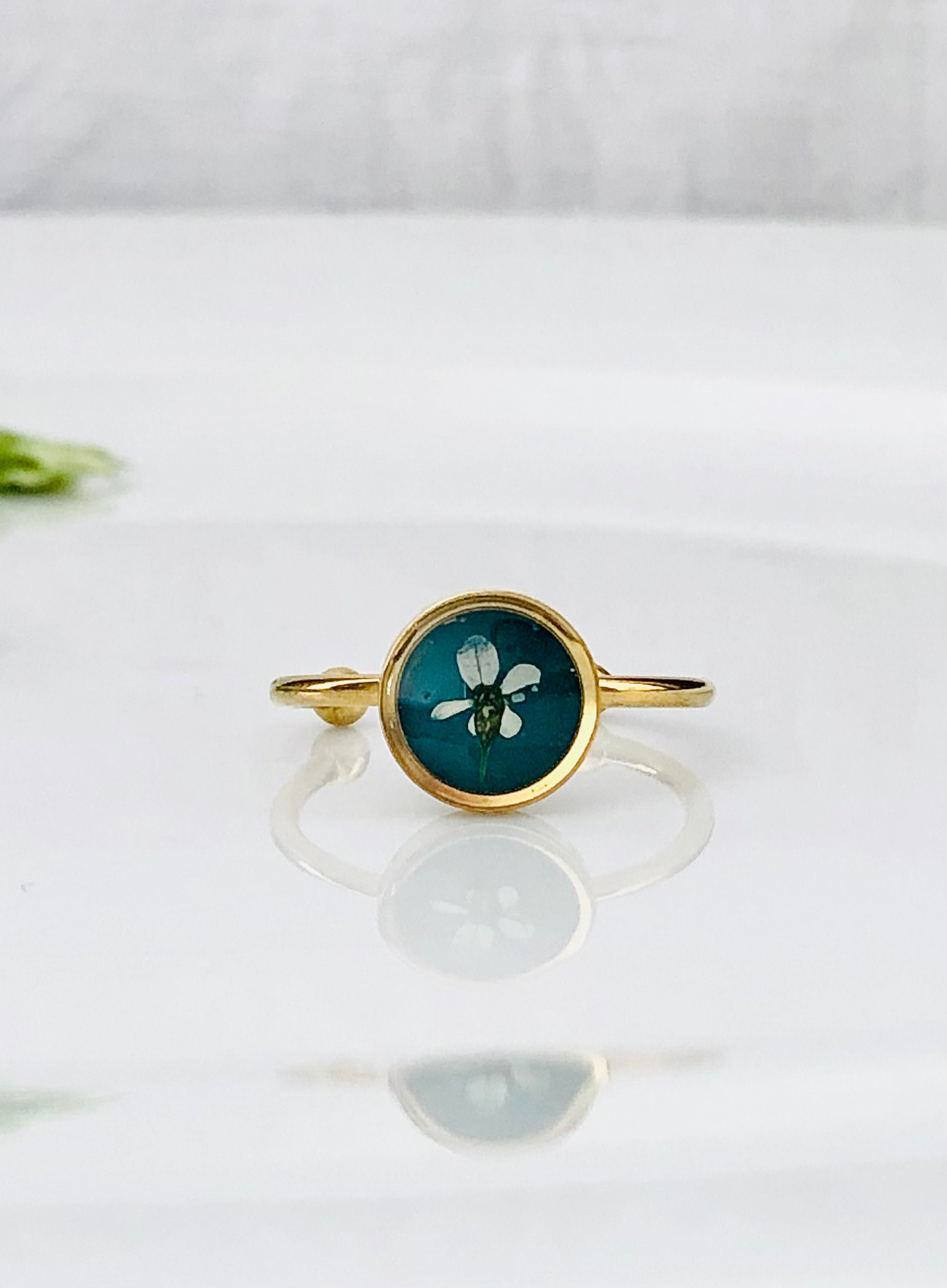 Real flower ring, Queen Annes lace, stainless steel ring, adjustable Ring,  Ring Gold