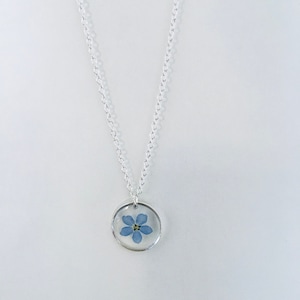 Forget me not necklace, Sterling silver necklace, geometric necklace, real flower necklace image 4