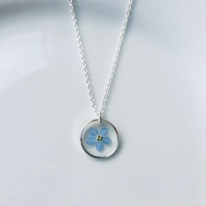 Forget me not necklace, Sterling silver necklace, geometric necklace, real flower necklace image 3