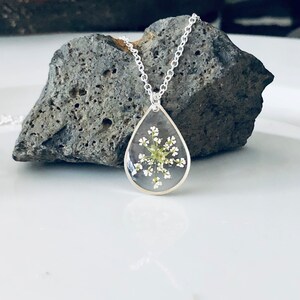 Queen Annes Lace, Sterling Silver necklace, Dried flower Pendant image 2