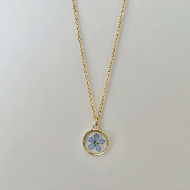 Forget me not necklace, real flower pendant, gift for mom, gift for her image 2