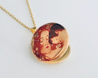 Klimt, mother and child, gustav klimt, art locket, stainless steel locket,