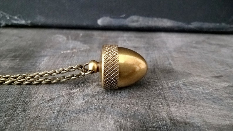 Acorn Canister Locket,Cremation Ashes Stash Necklace, solid brass locket, brass locket, acorn,hide away containers,acorn nut, image 3