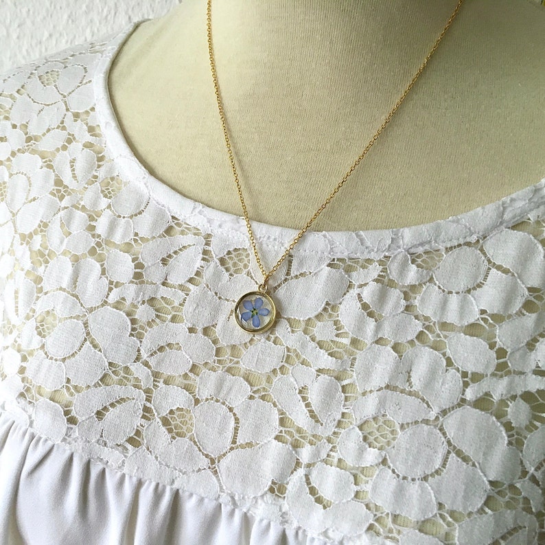 Forget me not necklace, real flower pendant, gift for mom, gift for her image 4